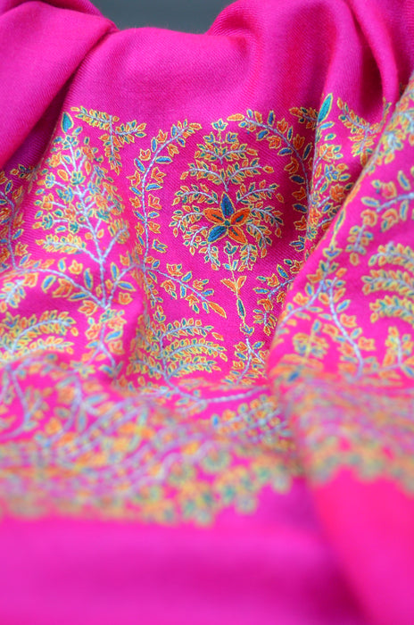 Pink Border Embroidery Cashmere Pashmina Shawl