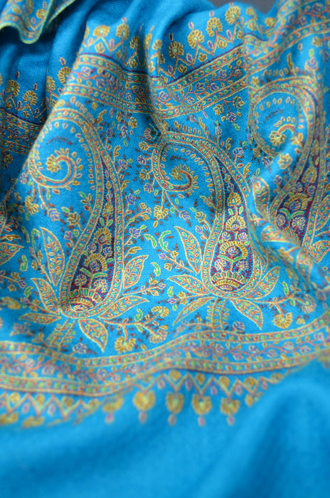 Blue Big Border Cashmere Pashmina Shawl