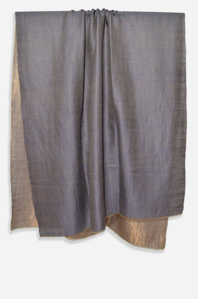 Reversible Metallic Grey and Maroon Handwoven Cashmere Pashmina Shawl