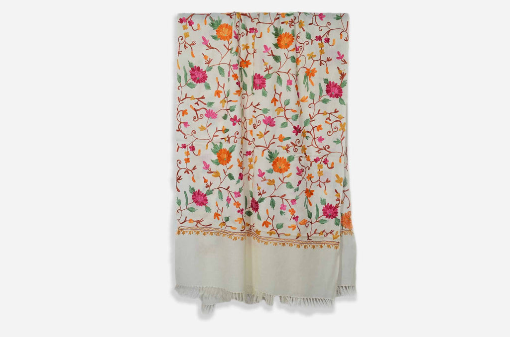 Ivory Merino Wool Aari Work Scarf
