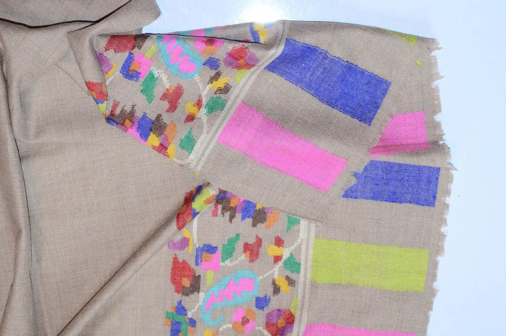 Pashmina Kani Small Border Shawl