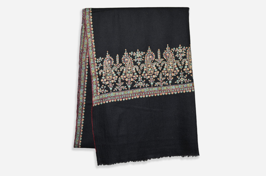 Black Cashmere Pashmina Stole with Beautiful Big Border