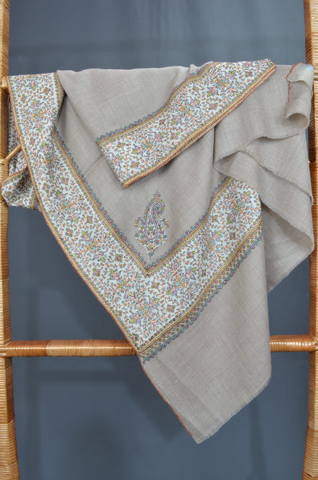 Natural Big Border Sozni Embroidery Pashmina Shawl