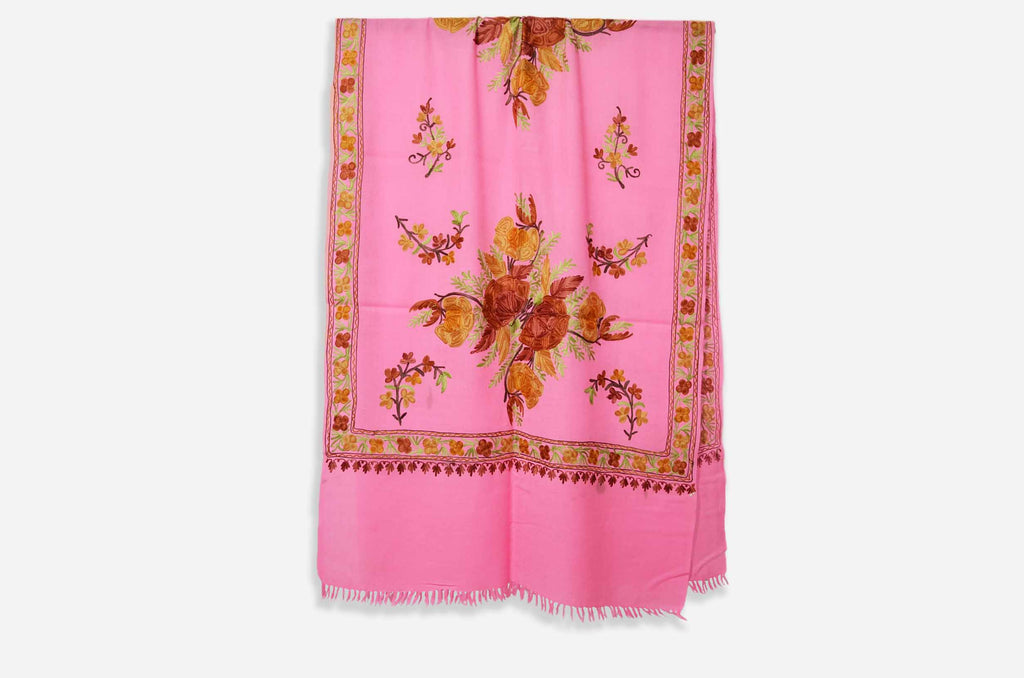 Pink Merino Wool Aari Work Scarf