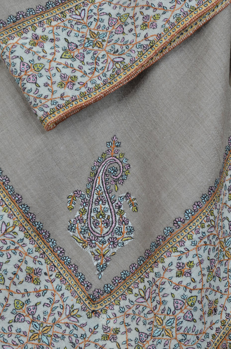 Natural Big Border Sozni Embroidery Pashmina Shawl