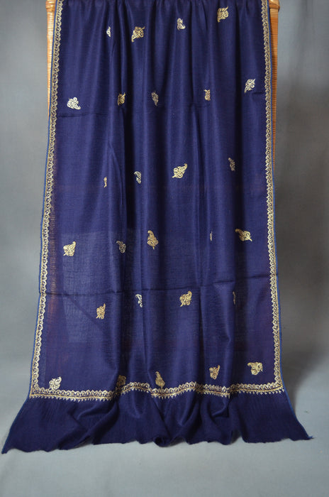 Navy Blue Tilla Embroidery Pashmina Shawl