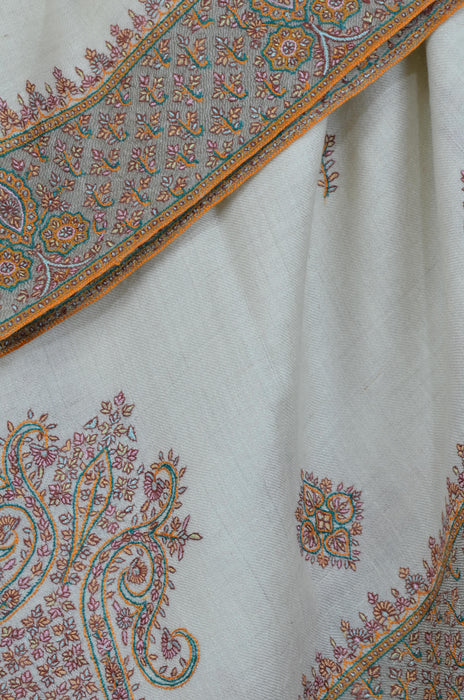 Ivory Big Border embroidery cashmere pashmina shawl