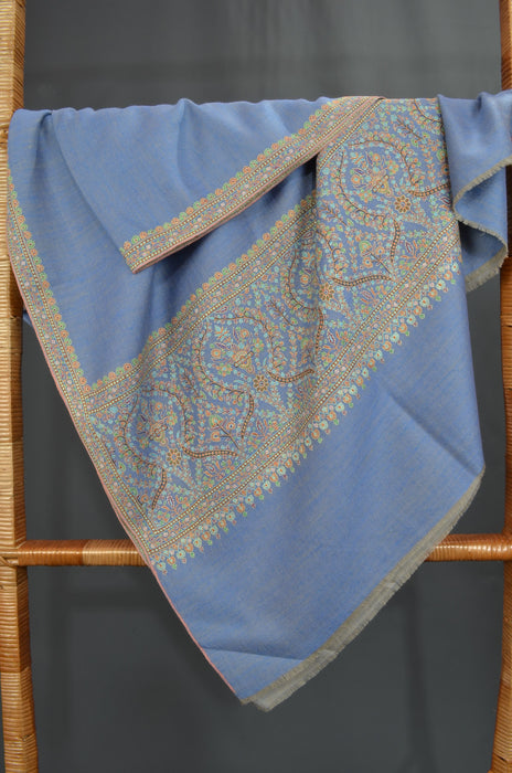 Blue Big Border Cashmere Pashmina Shawl