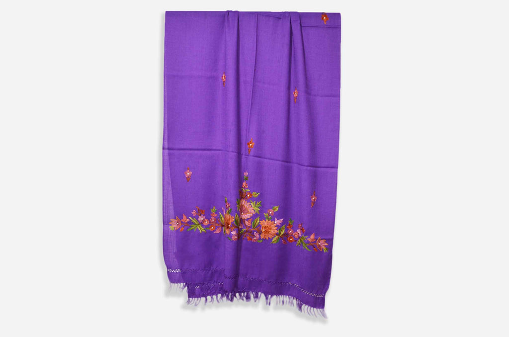 Purple Merino Wool Aari Work Scarf