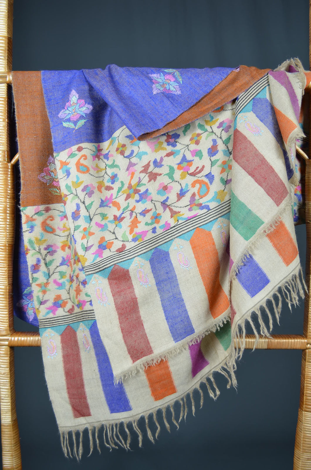 2.5 Yards Kani Weave and Sozni Embroidery Cashmere Pashmina Shawl