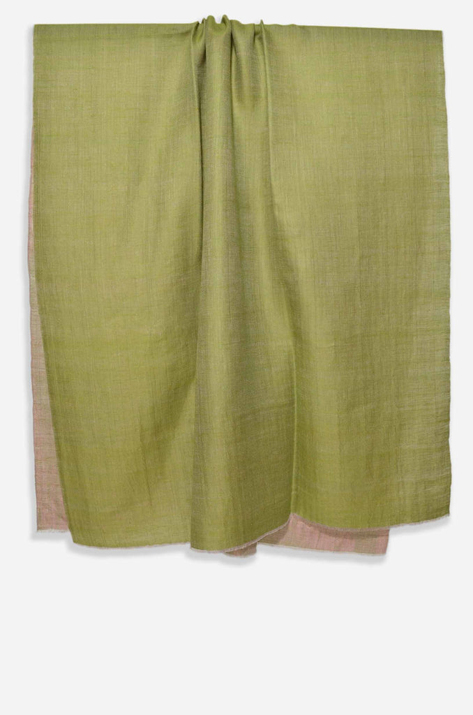 Reversible Metallic Green and Pink Handwoven Cashmere Pashmina Shawl