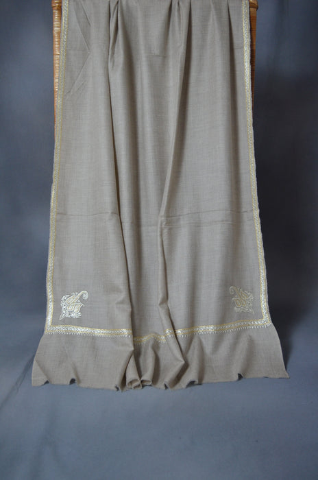 Un Dyed Taupe Tilla Embroidery Pashmina Shawl