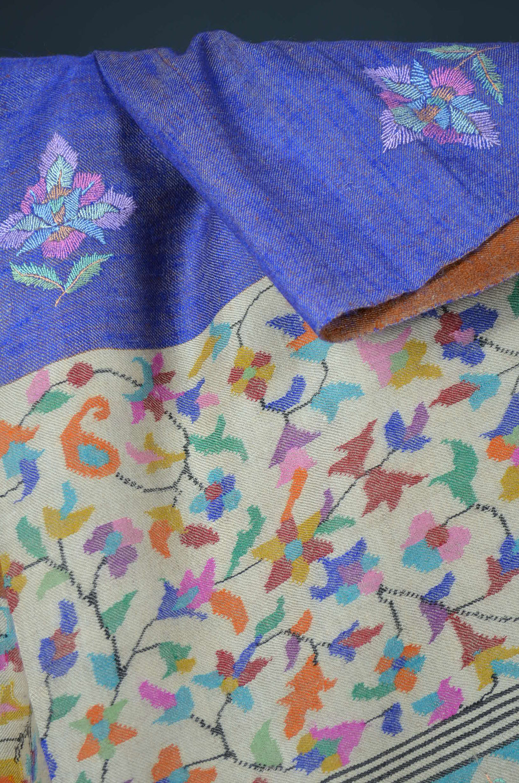 2.5 Yards Kani Weave and Sozni Embroidery Cashmere Pashmina Shawl