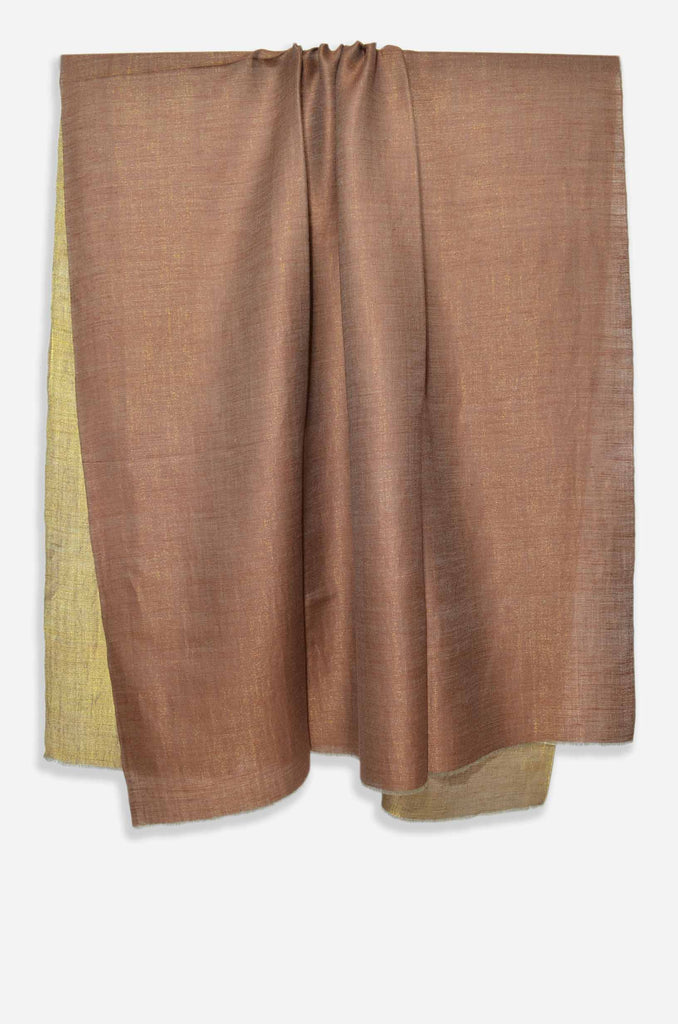 Reversible Metallic Brown and Golden Handwoven Cashmere Pashmina Shawl