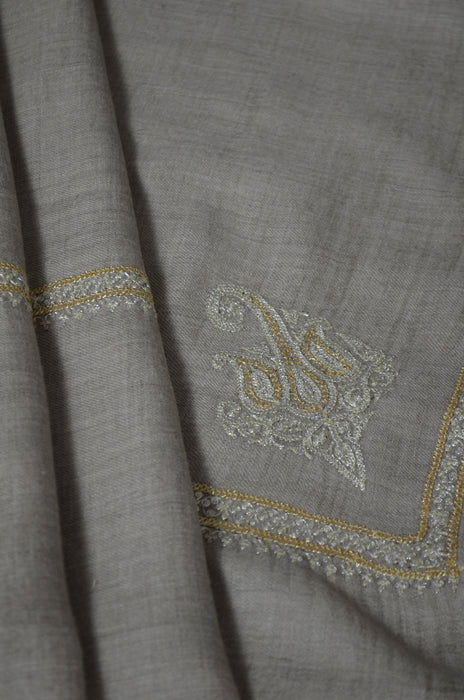 Un Dyed Taupe Tilla Embroidery Pashmina Shawl