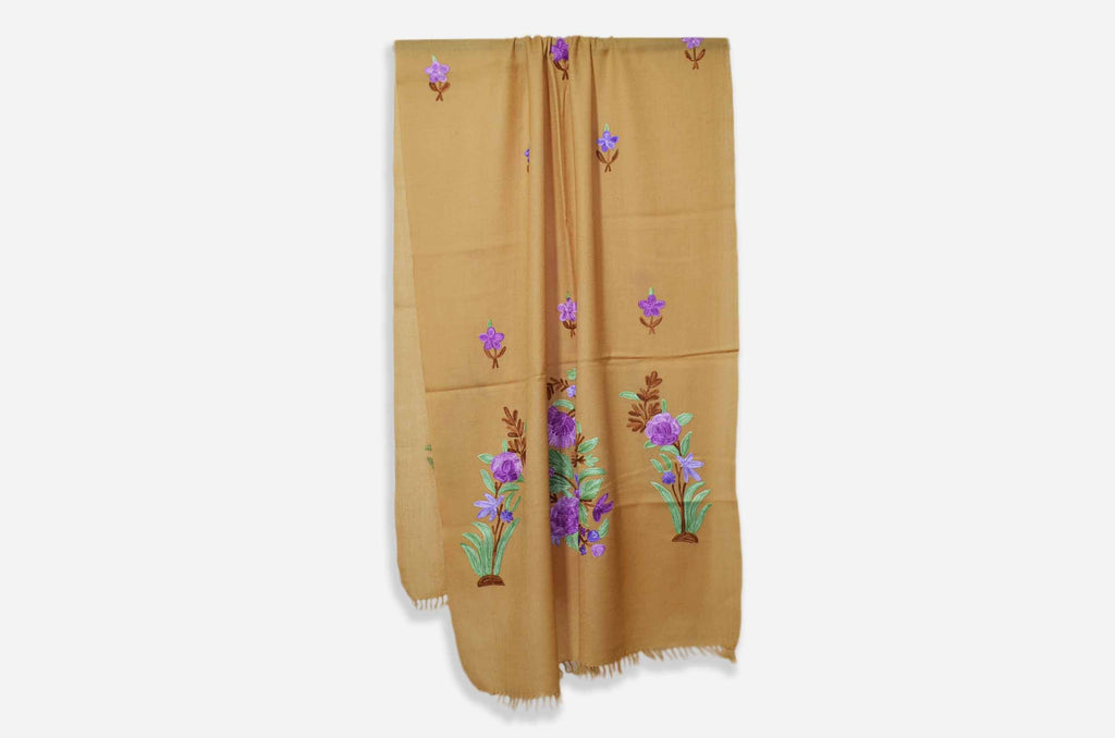 Yellow Merino Wool Aari Work Scarf