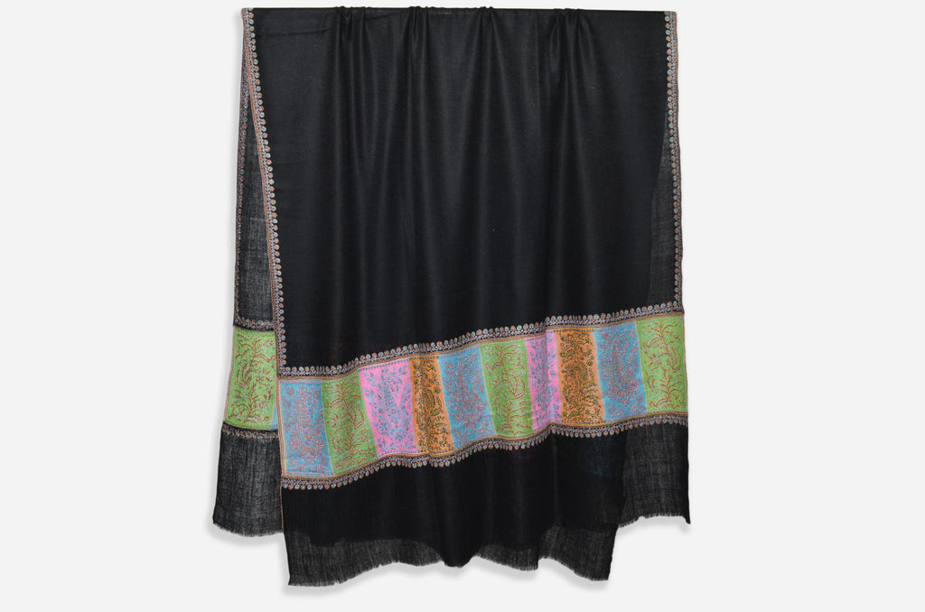Designer Black Cashmere Shawl with Beautiful Big Border