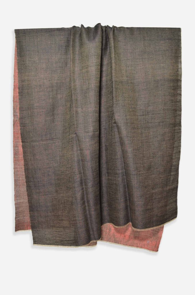 Reversible Metallic Black and Maroon Handwoven Cashmere Pashmina Shawl