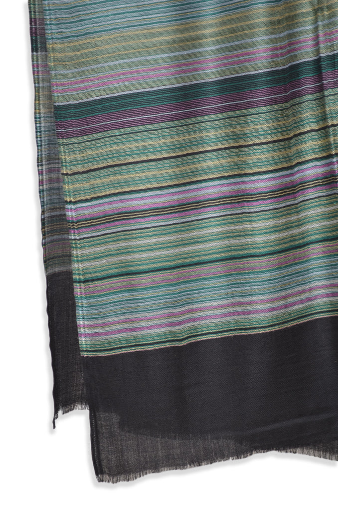 Multi-Striped Black Merino & Silk Scarf