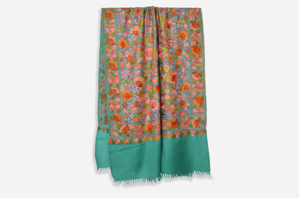 Jade Merino Wool Aari Work Scarf