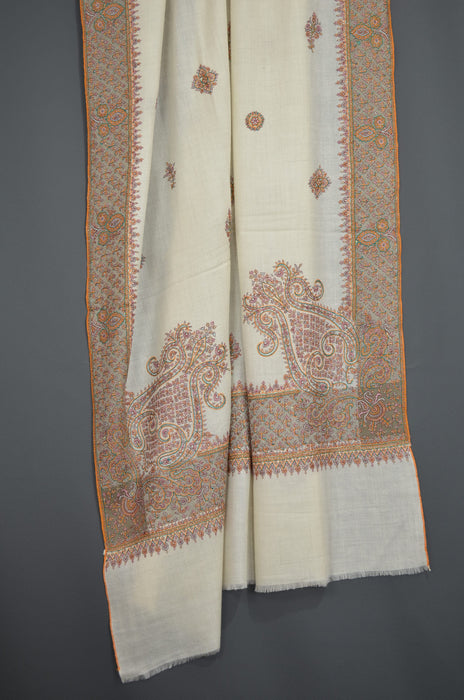 Ivory Big Border embroidery cashmere pashmina shawl
