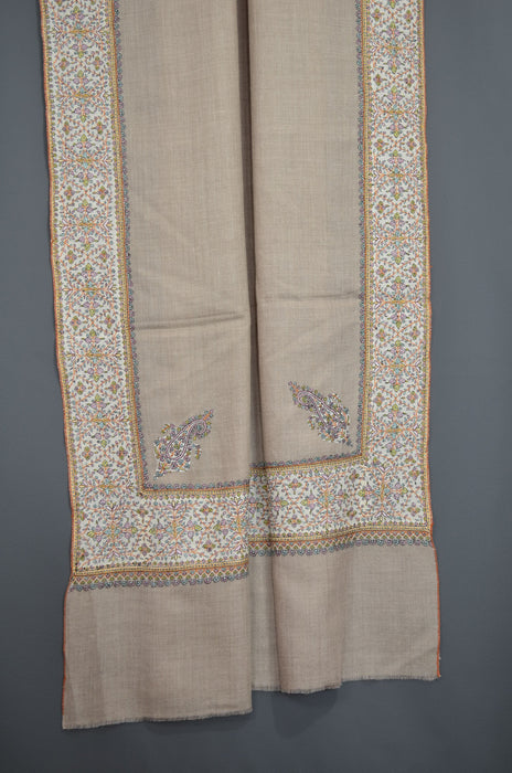 Natural Big Border Sozni Embroidery Pashmina Shawl
