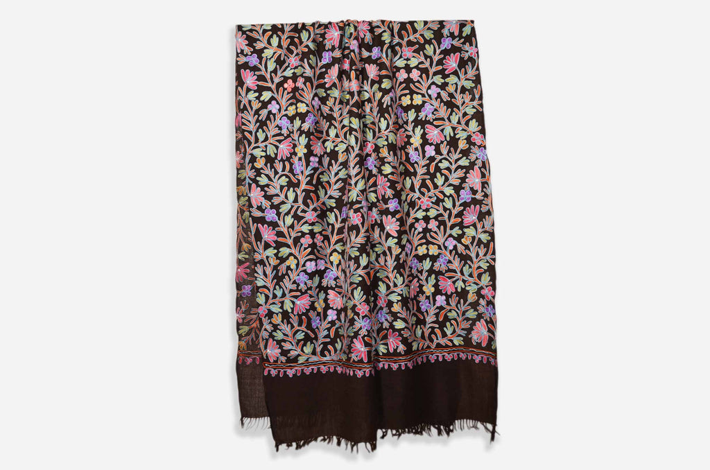 Brown Merino Wool Aari Work Scarf