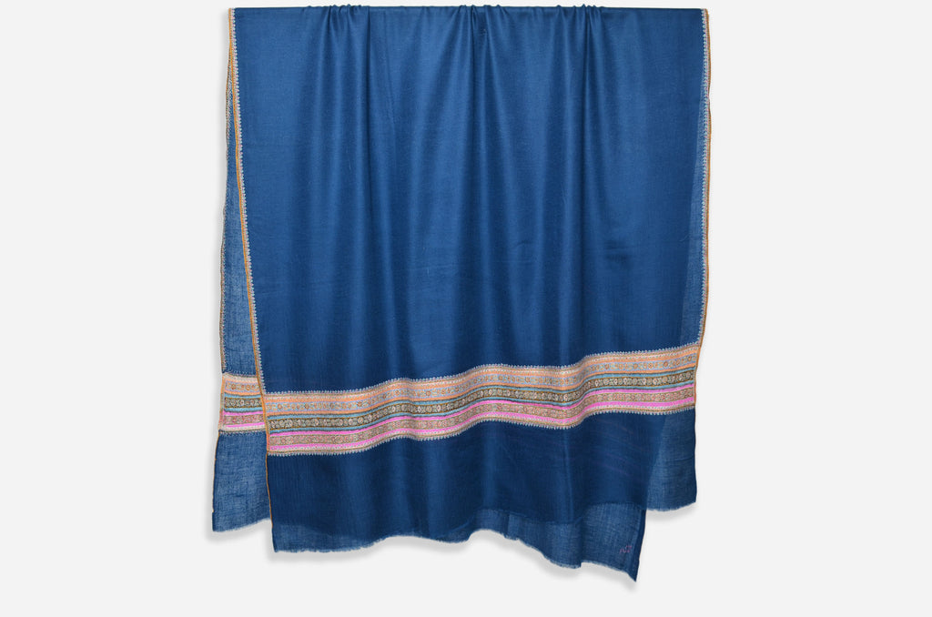 Designer Navy Blue Cashmere Shawl with Beautiful Triple Border