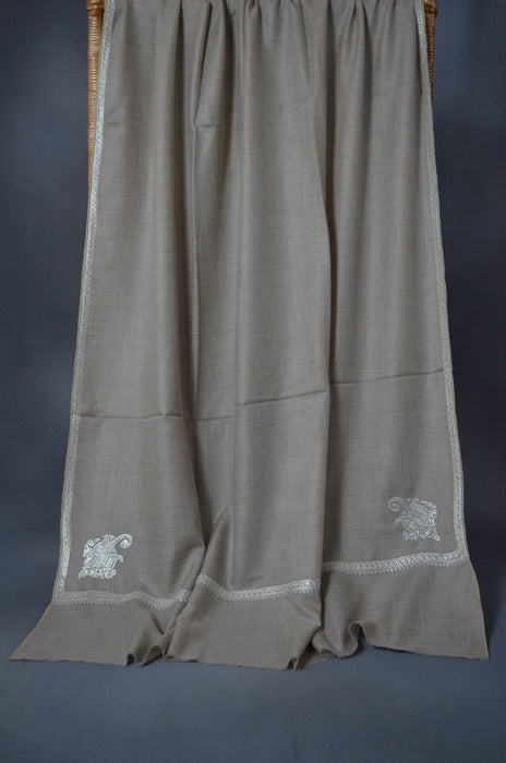 Un Dyed Taupe Tilla Embroidery Pashmina Shawl
