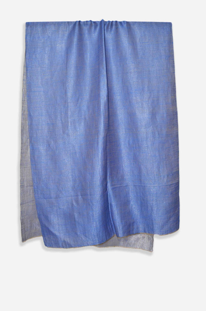 Reversible Metallic Blue and Silver Handwoven Cashmere Pashmina Scarf