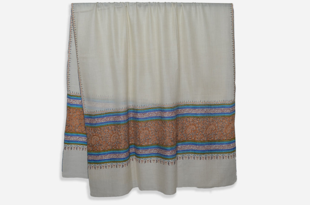 Designer Ivory Cashmere Shawl with Beautiful Big Border