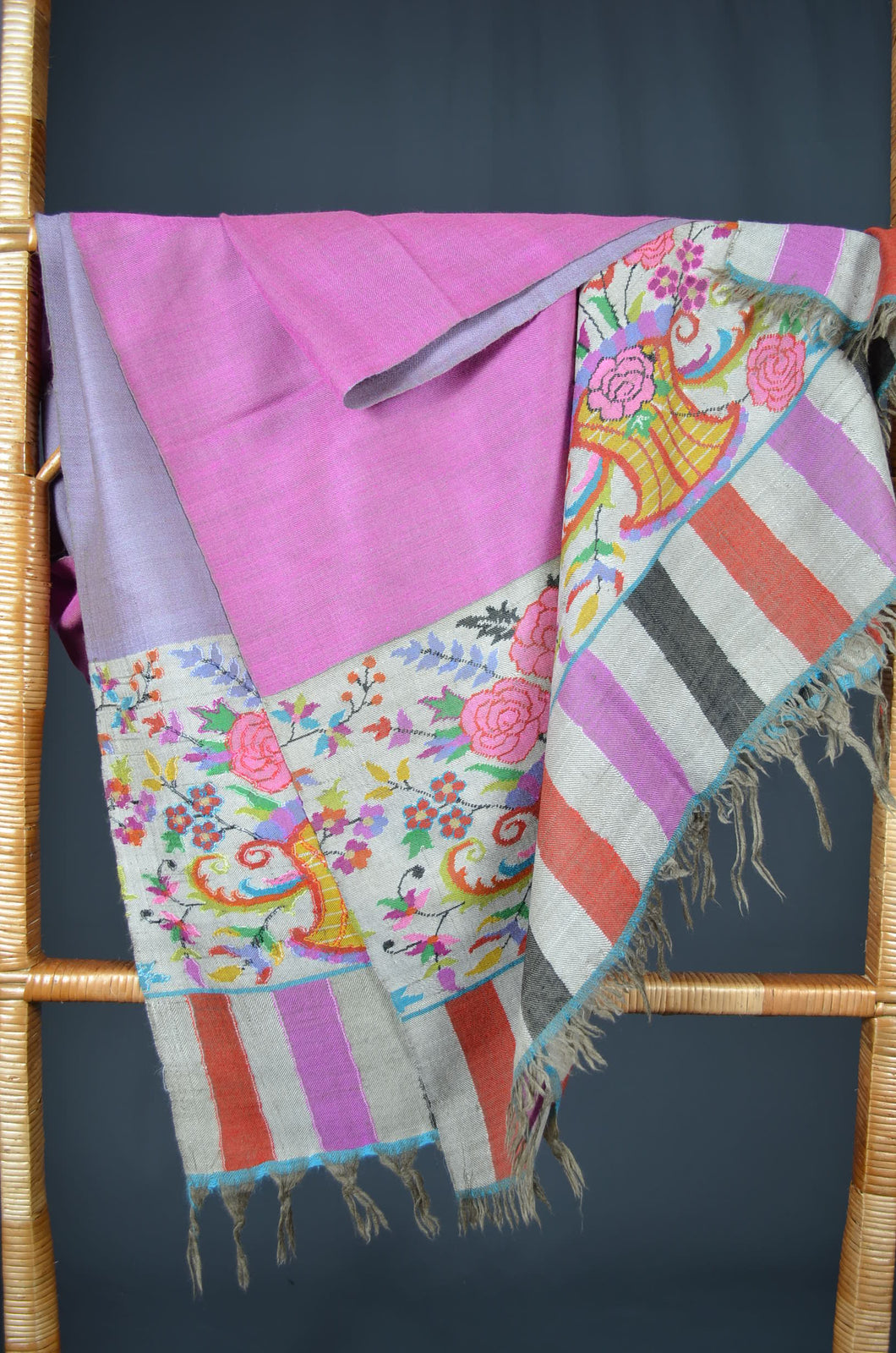 Pink and Grey Reversible Kani Pashmina Shawl