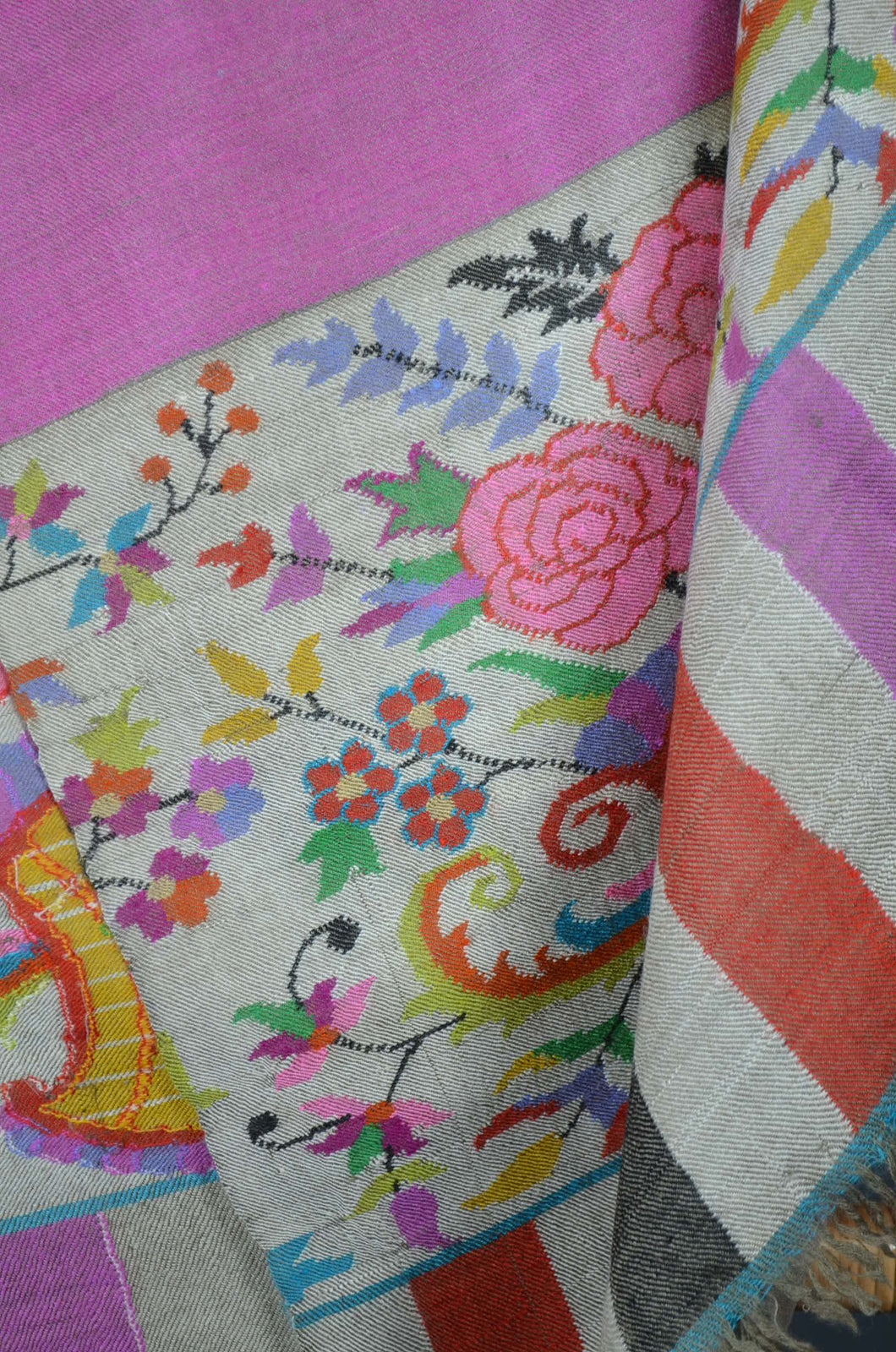 Pink and Grey Reversible Kani Pashmina Shawl