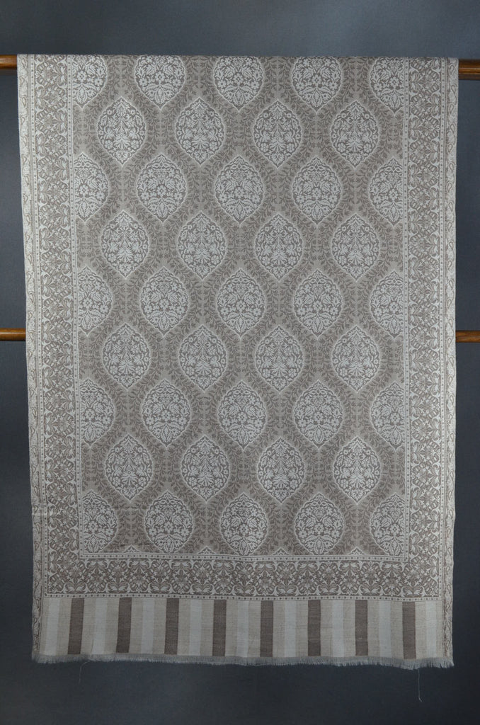 Cream Multicolor Jacquard Kani Pattern Merino Wool Scarf
