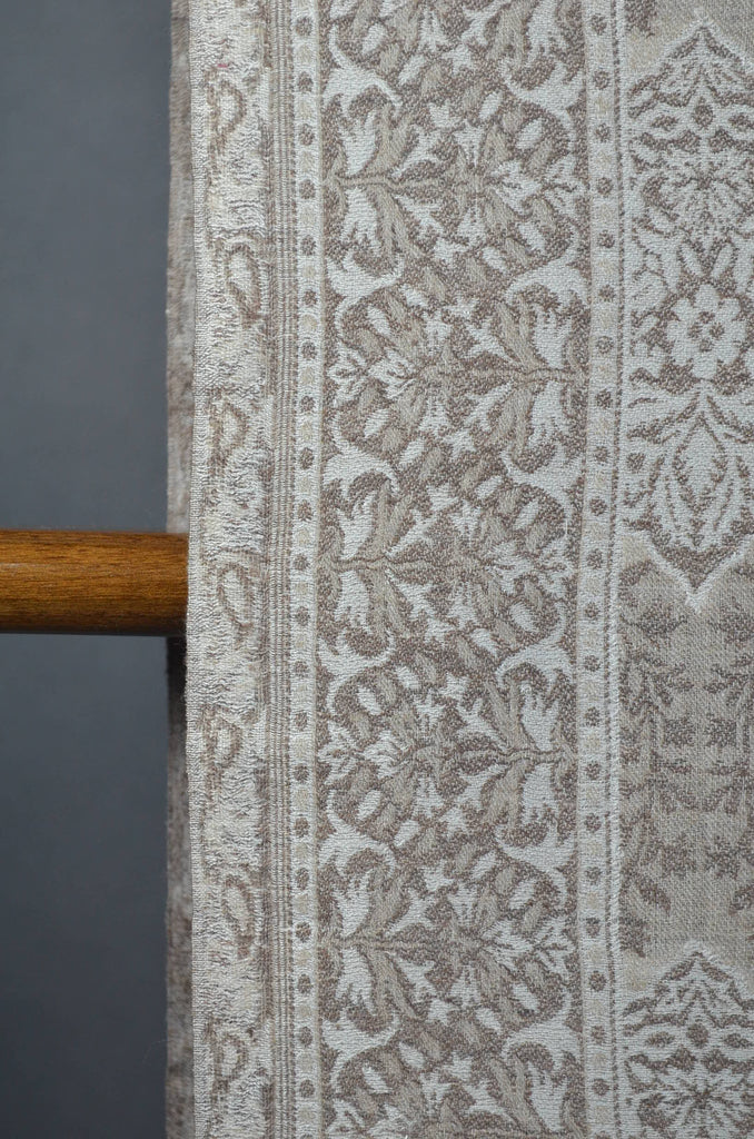 Cream Multicolor Jacquard Kani Pattern Merino Wool Scarf