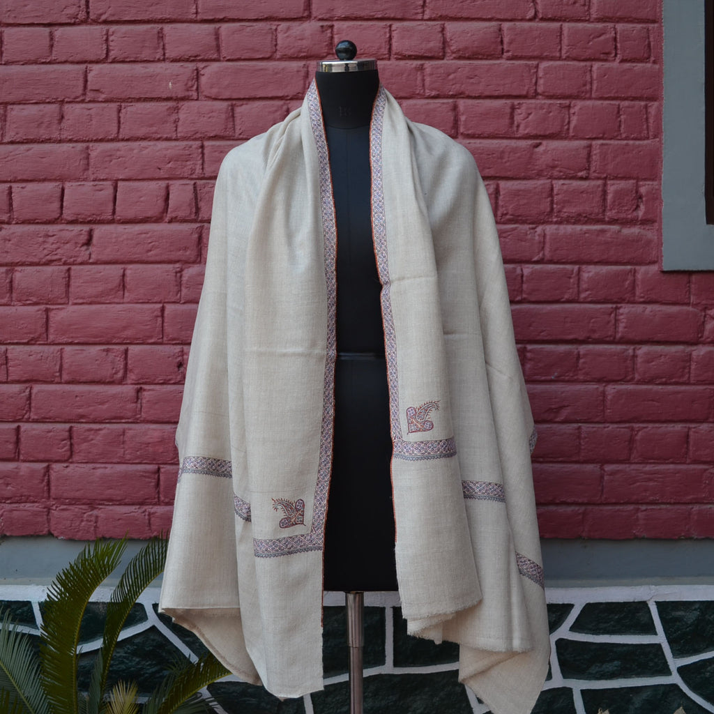 Natural Cashmere Pashmina Shawl with Beautifully Crafted Border