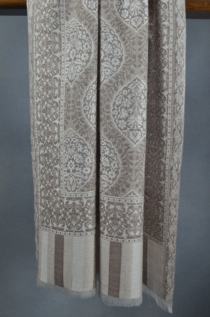 Cream Multicolor Jacquard Kani Pattern Merino Wool Scarf