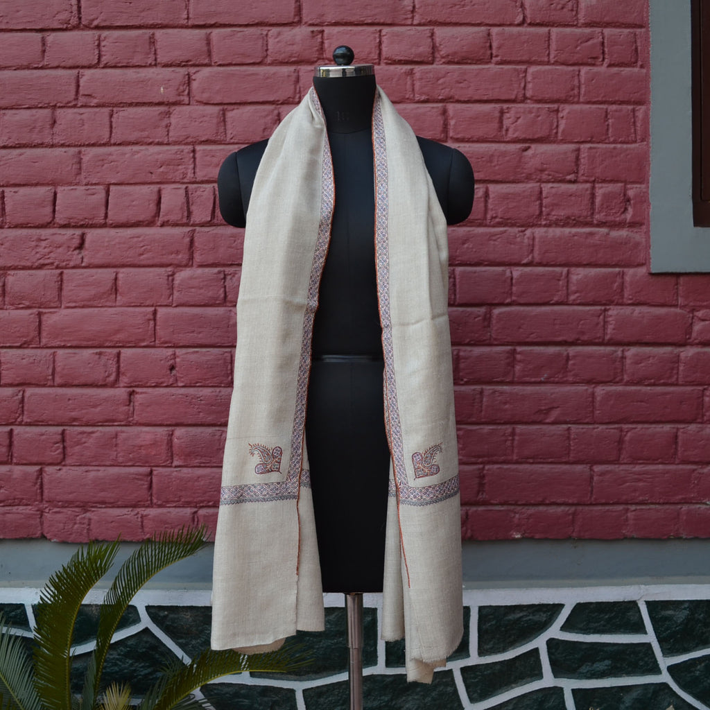 Natural Cashmere Pashmina Shawl with Beautifully Crafted Border