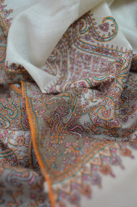 Ivory Big Border embroidery cashmere pashmina shawl