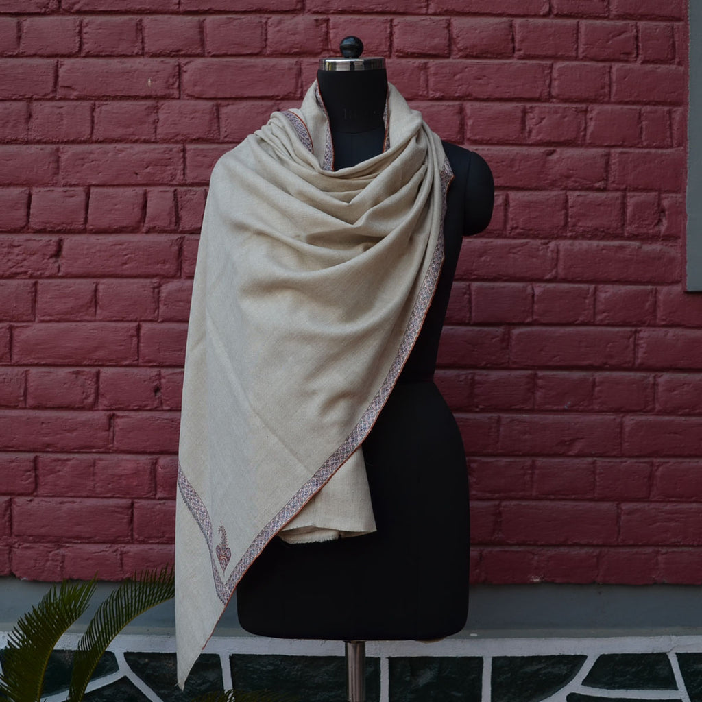 Natural Cashmere Pashmina Shawl with Beautifully Crafted Border