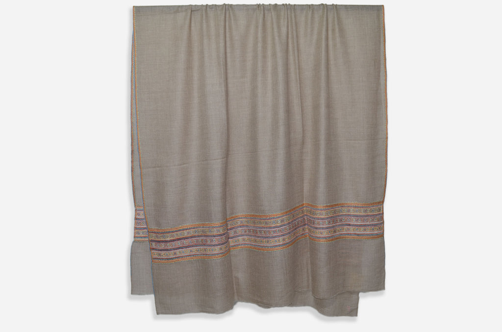 Designer Un-Dyed Cashmere Shawl with Beautiful Triple Border