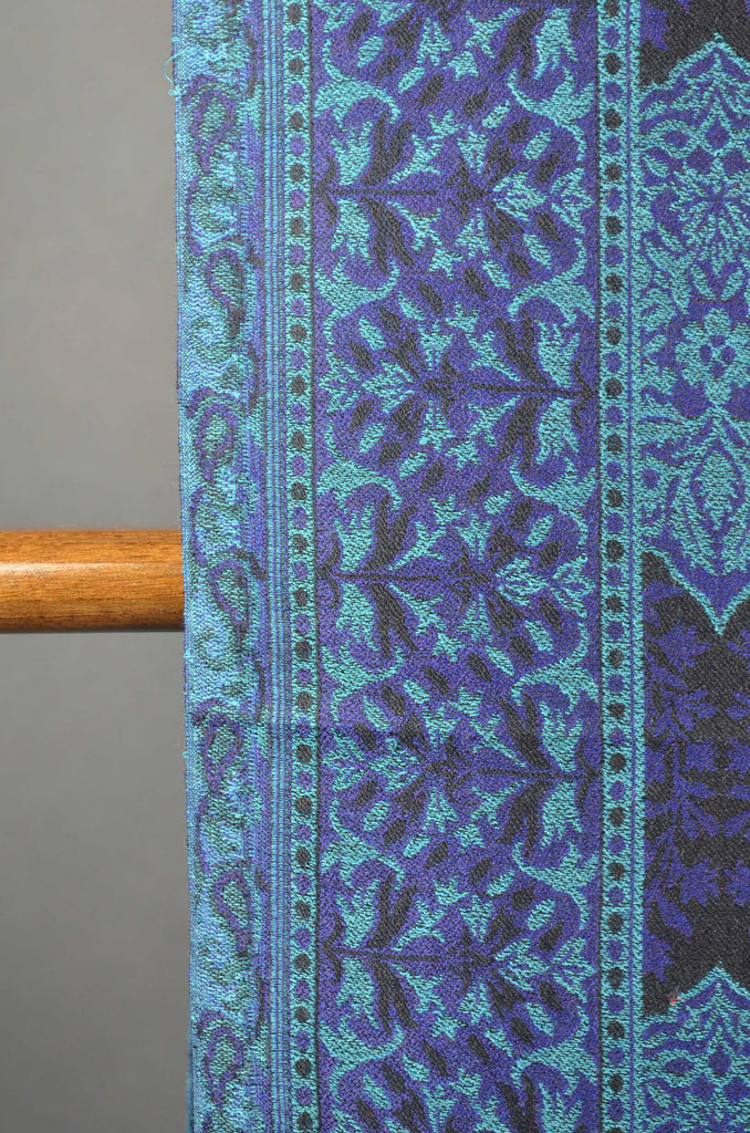 Blue Multicolor Jacquard Kani Pattern Merino Wool Scarf