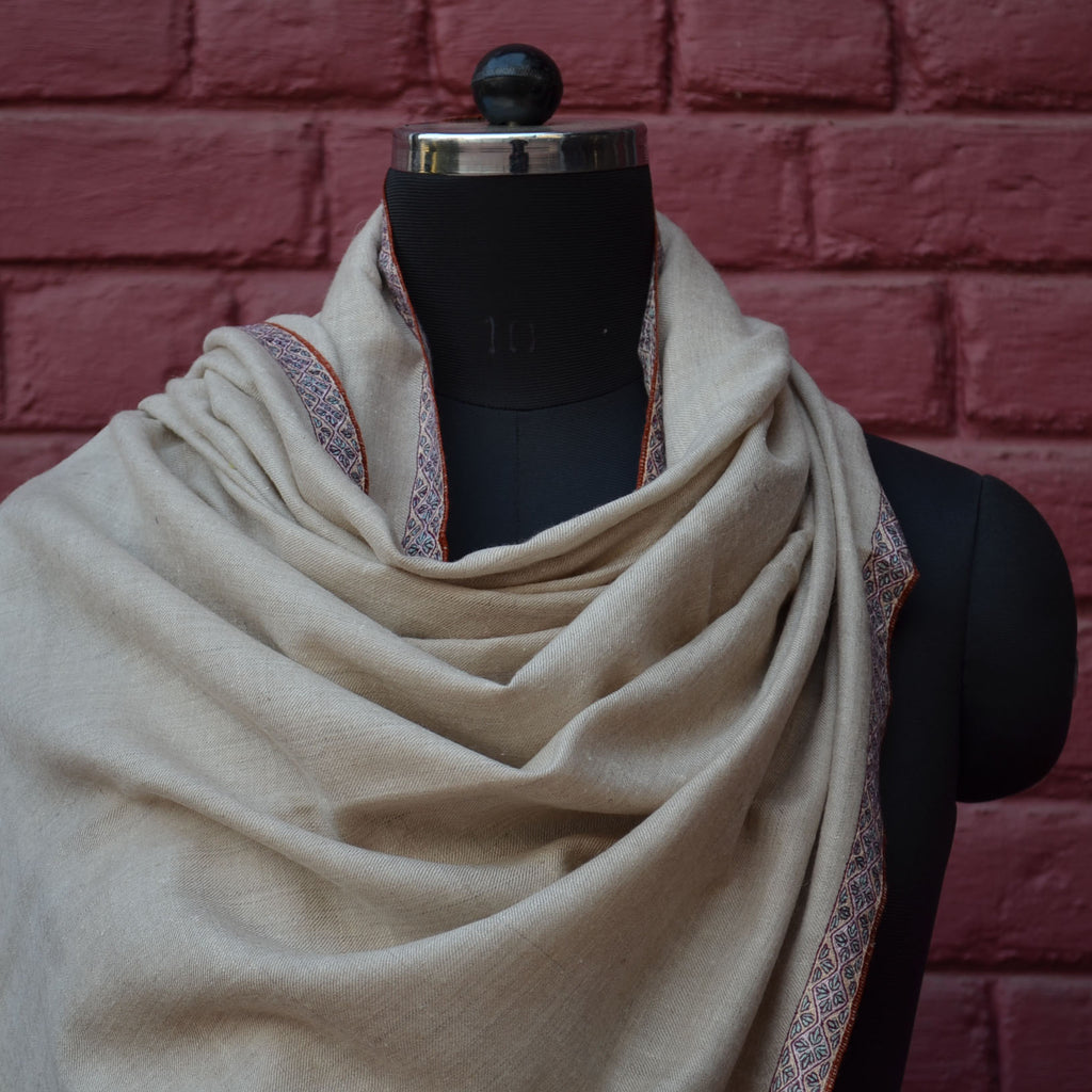 Natural Cashmere Pashmina Shawl with Beautifully Crafted Border
