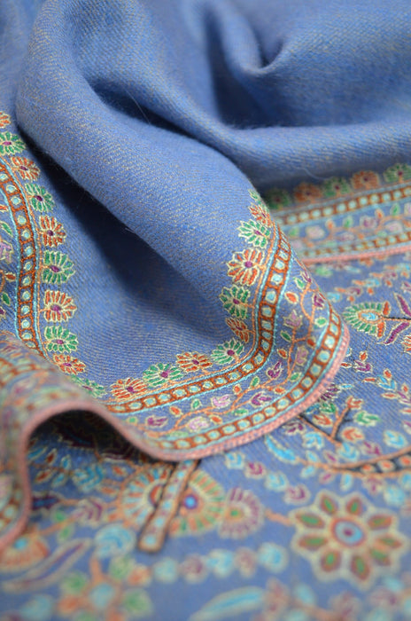 Blue Big Border Cashmere Pashmina Shawl