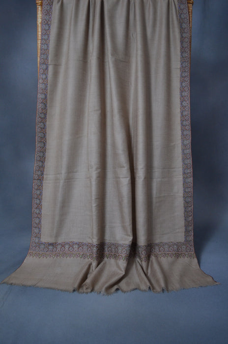 Un Dyed Natural Border Embroidery Cashmere Pashmina Shawl