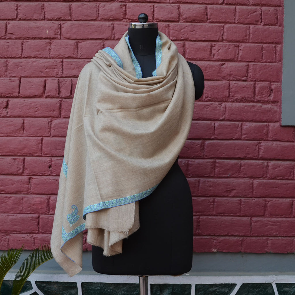 Natural Cashmere Pashmina Shawl with Beautifully Crafted Border