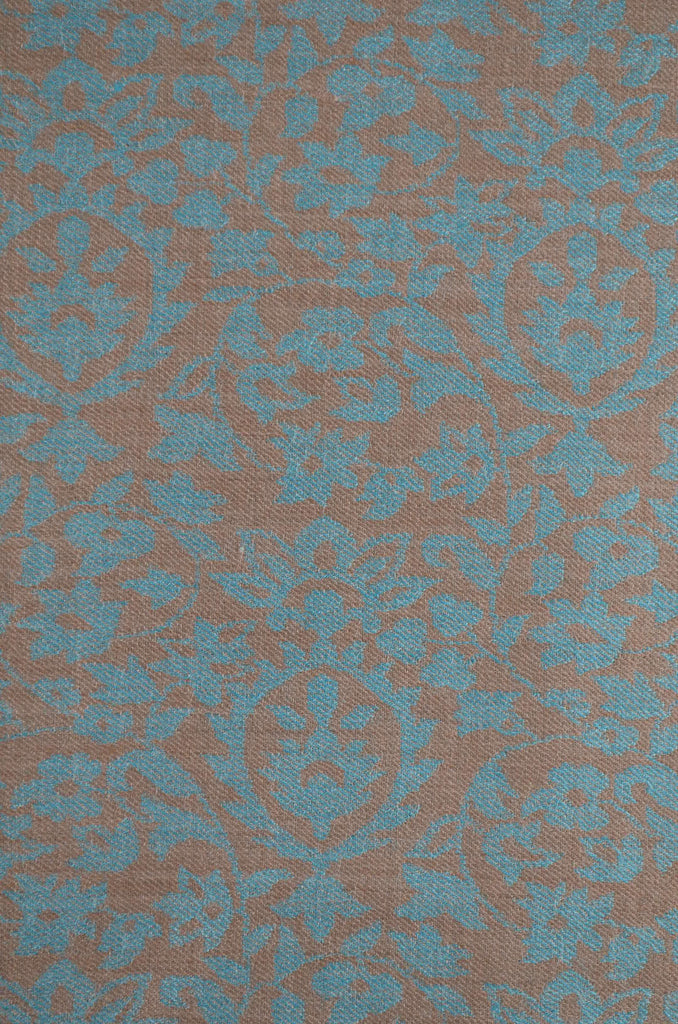 Beige Base Turquiose patterned Kani style merino scarf