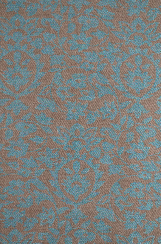 Beige Base Turquiose patterned Kani style merino scarf