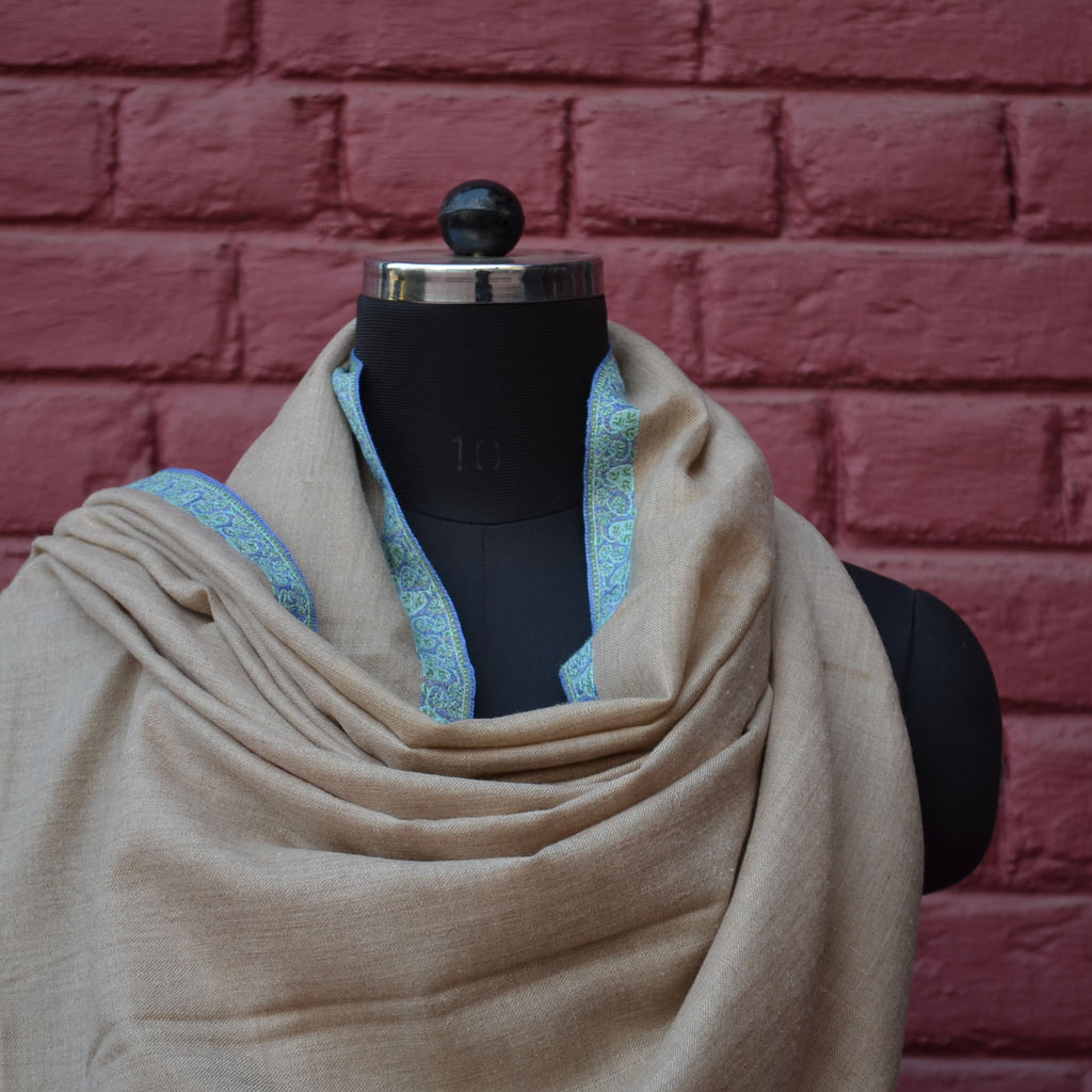 Natural Cashmere Pashmina Shawl with Beautifully Crafted Border