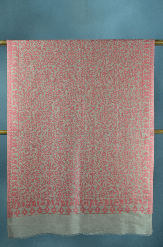 Natural Base Red patterned Kani style merino scarf